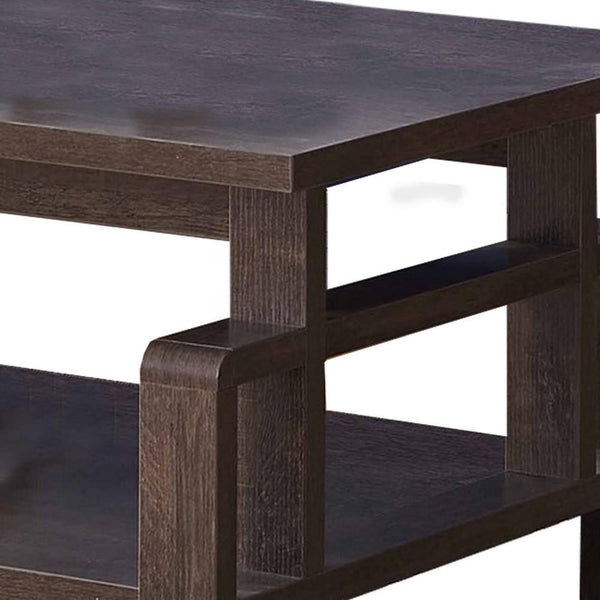 Wooden Coffee Table With 1 Open Shelf And Inverted U Shaped Accent, Brown