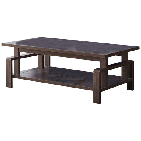 Wooden Coffee Table With 1 Open Shelf And Inverted U Shaped Accent, Brown