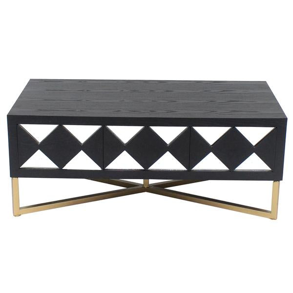 Wooden Coffee Table With 3 Drawers And X Shape Base, Black And Gold - BM204727