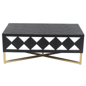 Wooden Coffee Table With 3 Drawers And X Shape Base, Black And Gold - BM204727