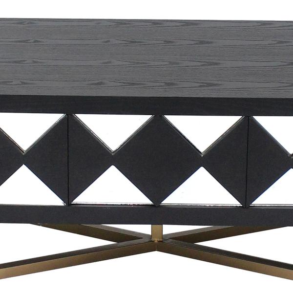 Wooden Coffee Table With 3 Drawers And X Shape Base, Black And Gold - BM204727