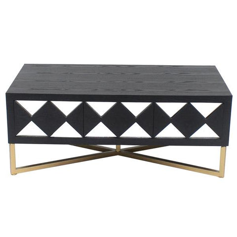 Wooden Coffee Table With 3 Drawers And X Shape Base, Black And Gold - BM204727