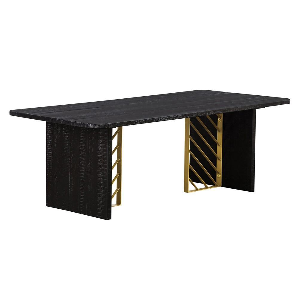 Wooden Coffee Table With Metal Accents, Gold And Black