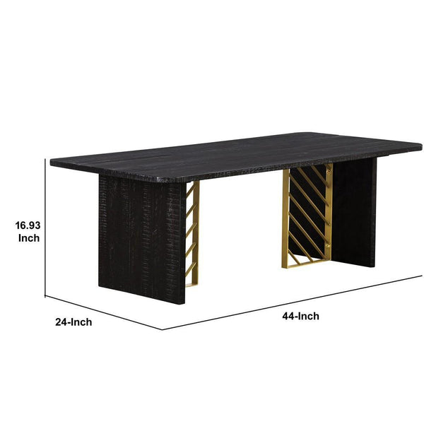 Wooden Coffee Table With Metal Accents, Gold And Black