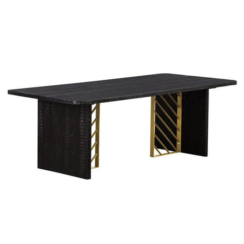 Wooden Coffee Table With Metal Accents, Gold And Black