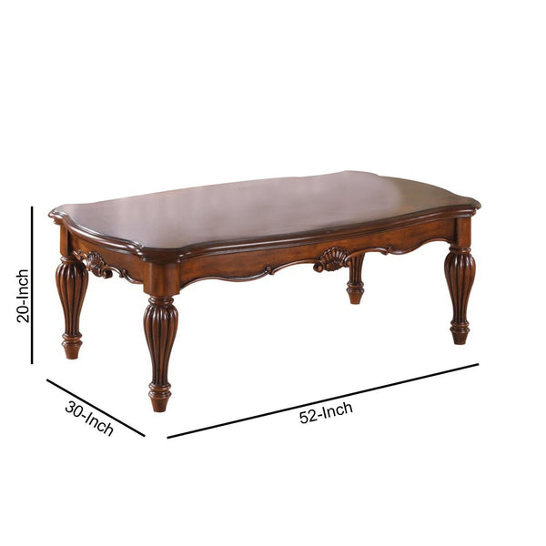 Wooden Coffee Table With Reeded Turned Legs, Cherry Brown - BM186034