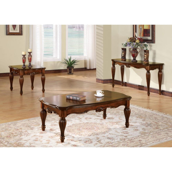 Wooden Coffee Table With Reeded Turned Legs, Cherry Brown - BM186034