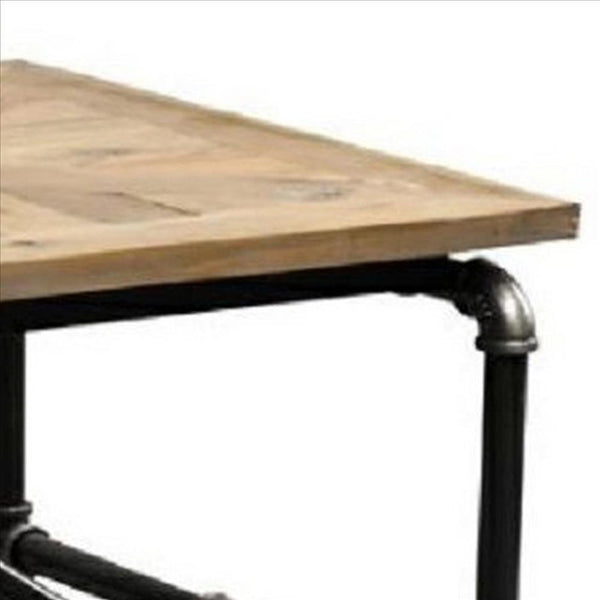 Wooden Top Coffee Table With Pipe Design Base, Brown