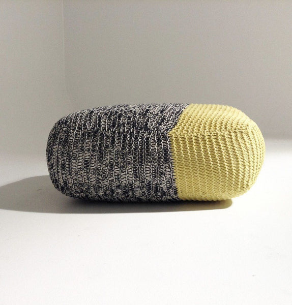 Handmade Knitted Floor Cushion | Mottled Grey & Custard