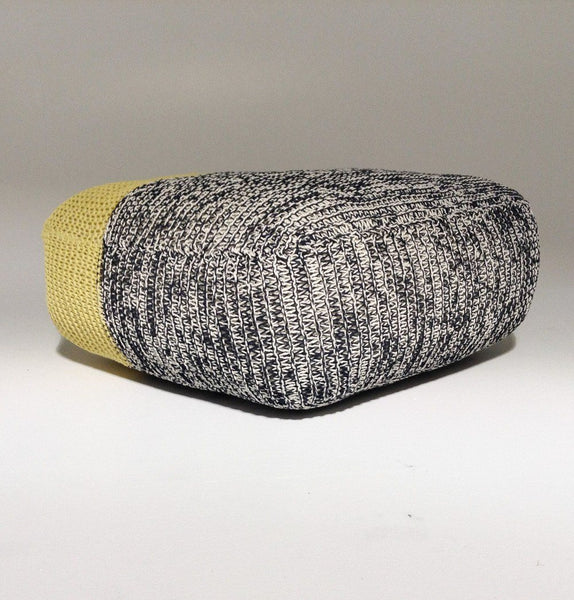 Handmade Knitted Floor Cushion | Mottled Grey & Custard