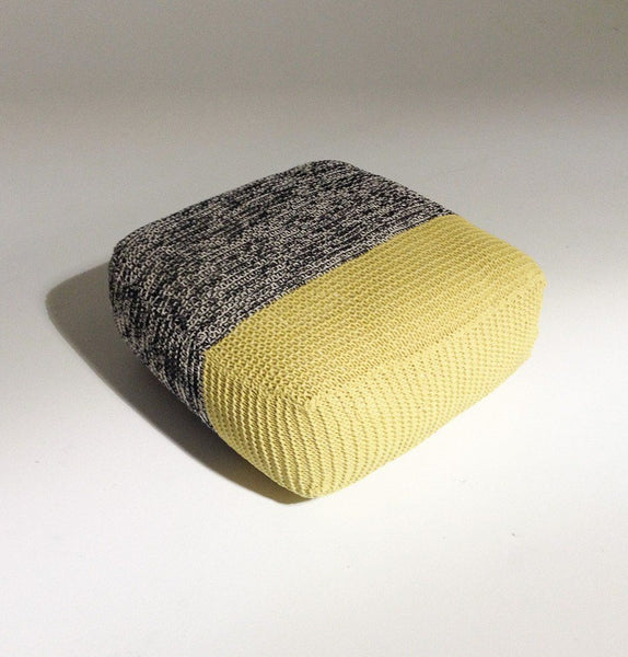 Handmade Knitted Floor Cushion | Mottled Grey & Custard