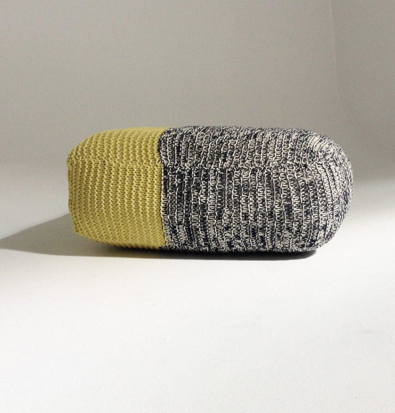 Handmade Knitted Floor Cushion | Mottled Grey & Custard