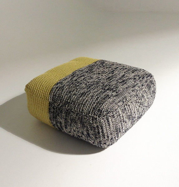 Handmade Knitted Floor Cushion | Mottled Grey & Custard