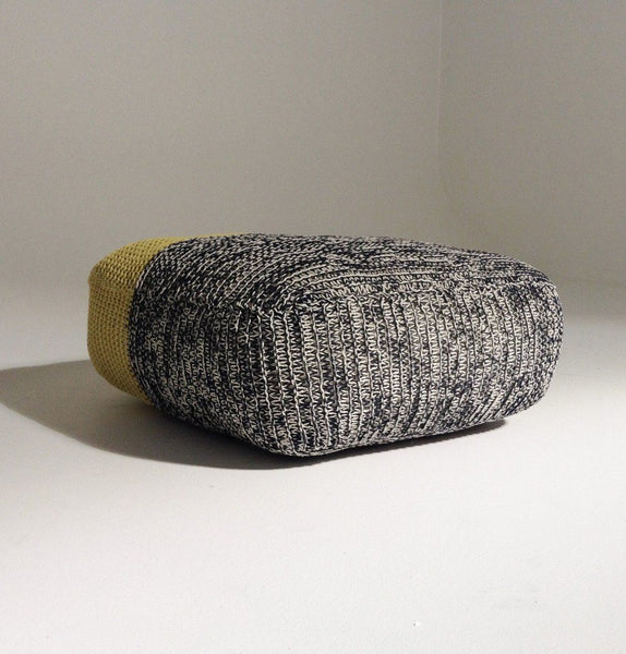 Handmade Knitted Floor Cushion | Mottled Grey & Custard