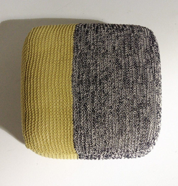 Handmade Knitted Floor Cushion | Mottled Grey & Custard