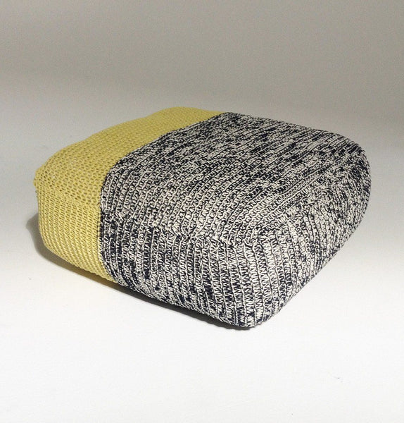 Handmade Knitted Floor Cushion | Mottled Grey & Custard
