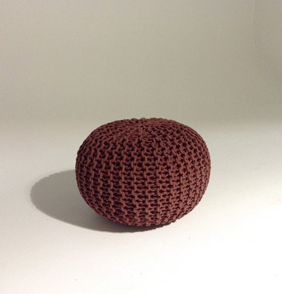 Handmade Round Knitted Pouf | Marsala | 50x35cm