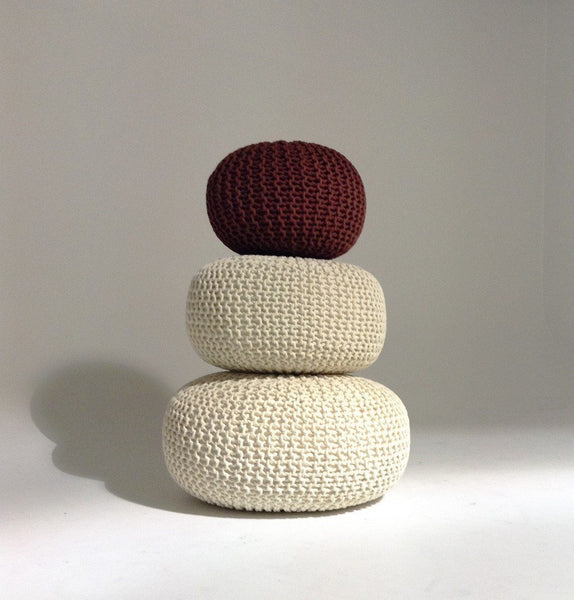 Handmade Round Knitted Pouf | Marsala | 50x35cm