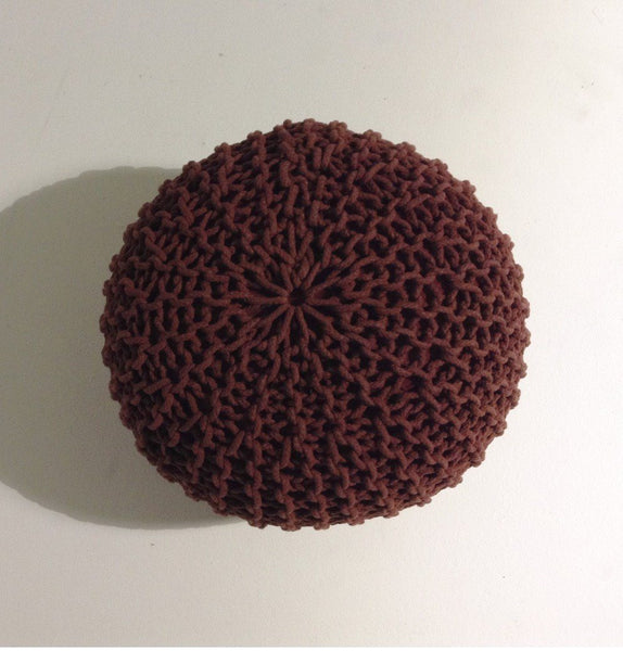 Handmade Round Knitted Pouf | Marsala | 50x35cm