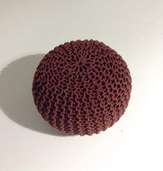 Handmade Round Knitted Pouf | Marsala | 50x35cm