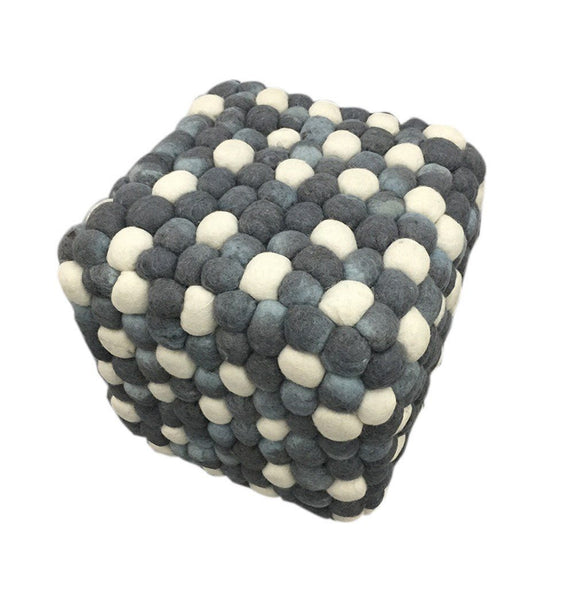 Handmade Woolen Pebble Pouf | Grey Blue
