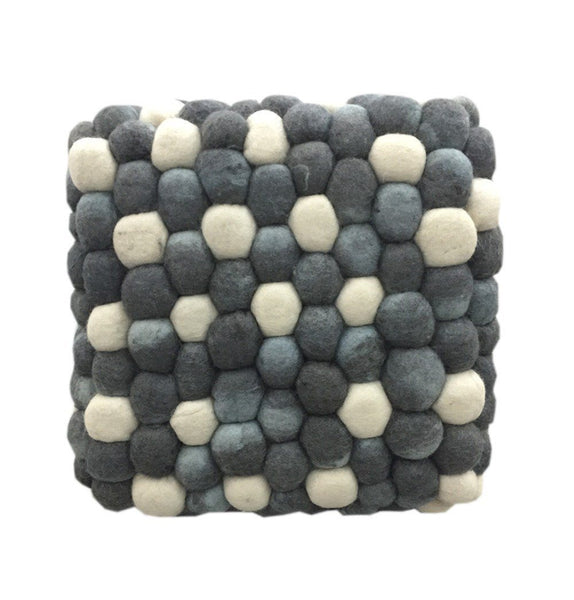 Handmade Woolen Pebble Pouf | Grey Blue