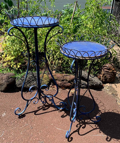 Set of 2 Iron Plant Stands in Cobalt Blue "Tatiana"