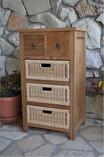 Safari Occasional Table w/ Drawer & Rattan Baskets - TB-2130C