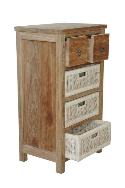 Safari Occasional Table w/ Drawer & Rattan Baskets - TB-2130C