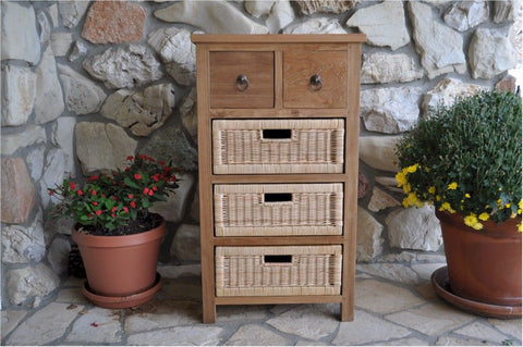 Safari Occasional Table w/ Drawer & Rattan Baskets - TB-2130C